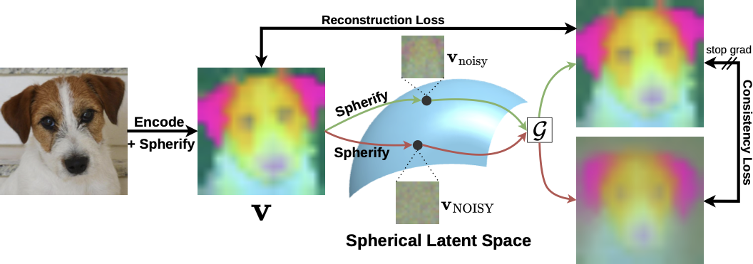 Overview of the Sphere Latent Encoder training framework